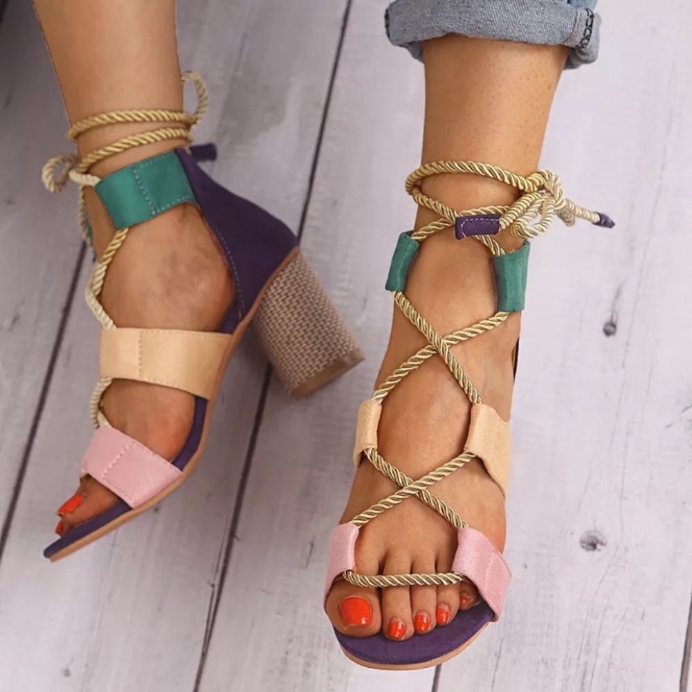 Colorful Strappy Heels Sandals